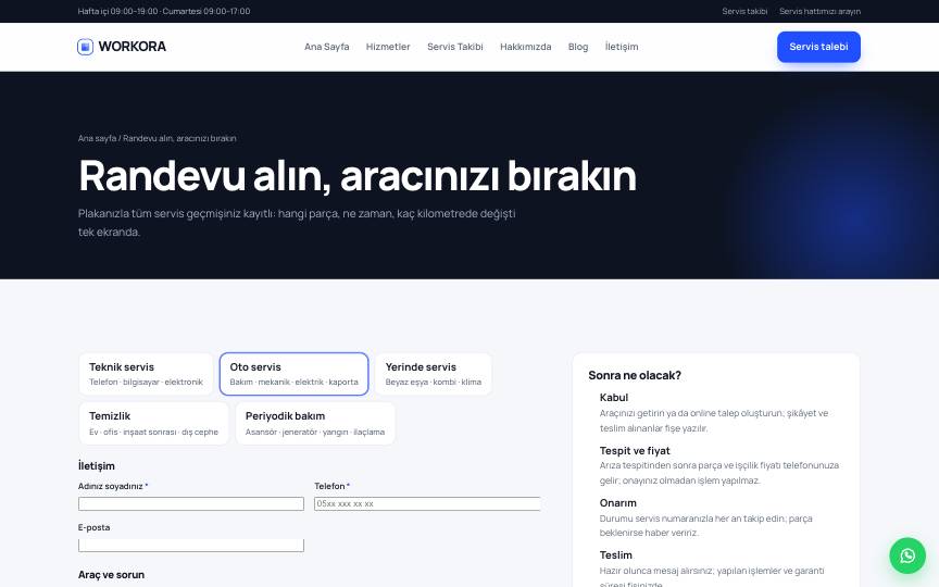 Sektöre göre değişen servis talebi formu